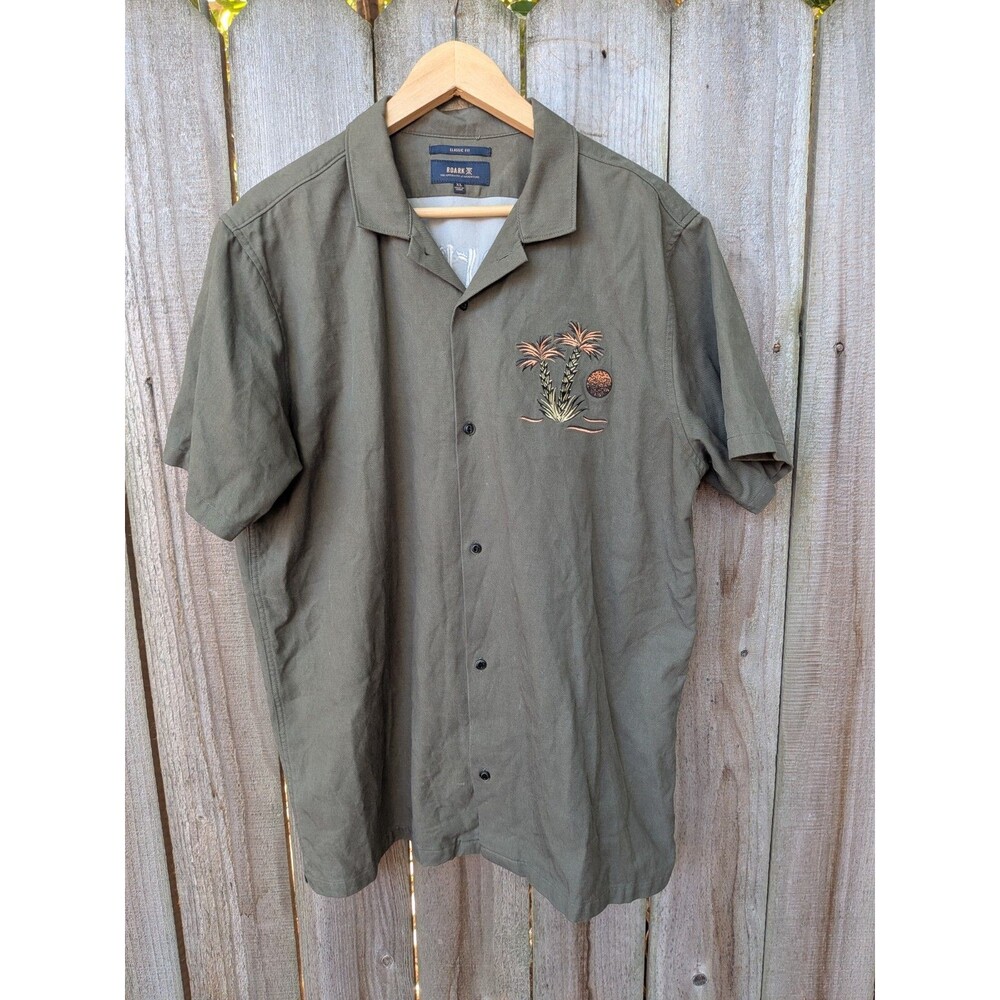 Roark Revival Shirt Scorpions of the Sahara Embroidered Tencel XL Tiki Khaki